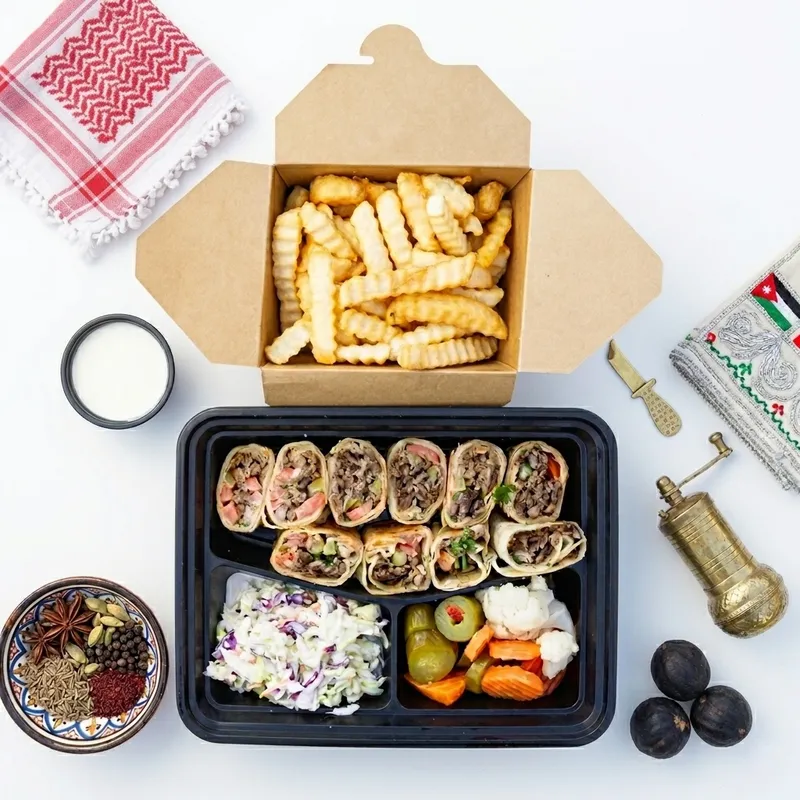 Beef Shawarma Platter with fries and garlic toum